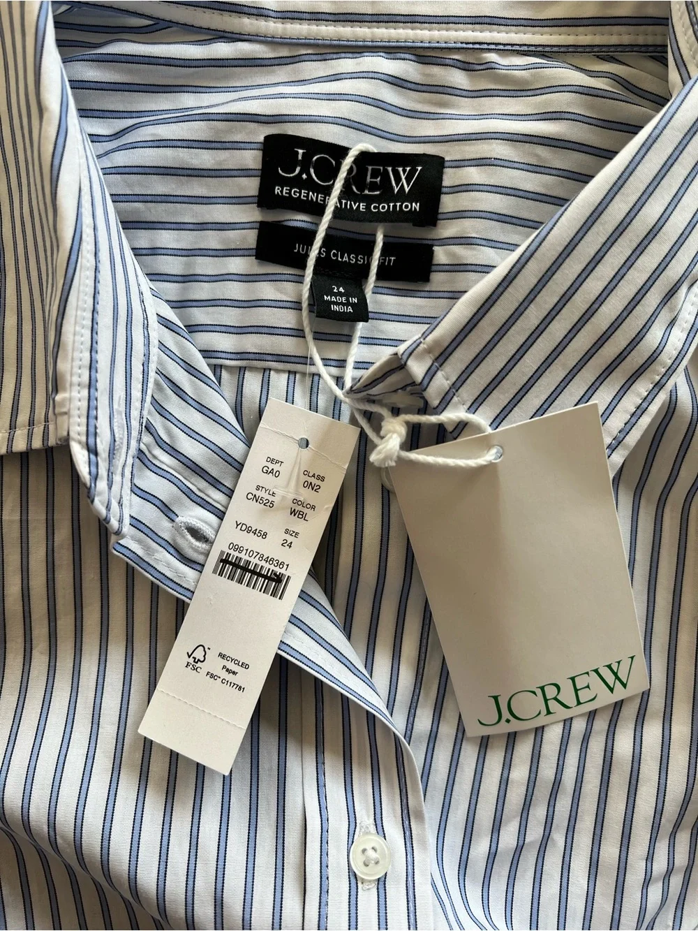 NWT Jules classic-fit button-up shirt in striped cotton poplin 24